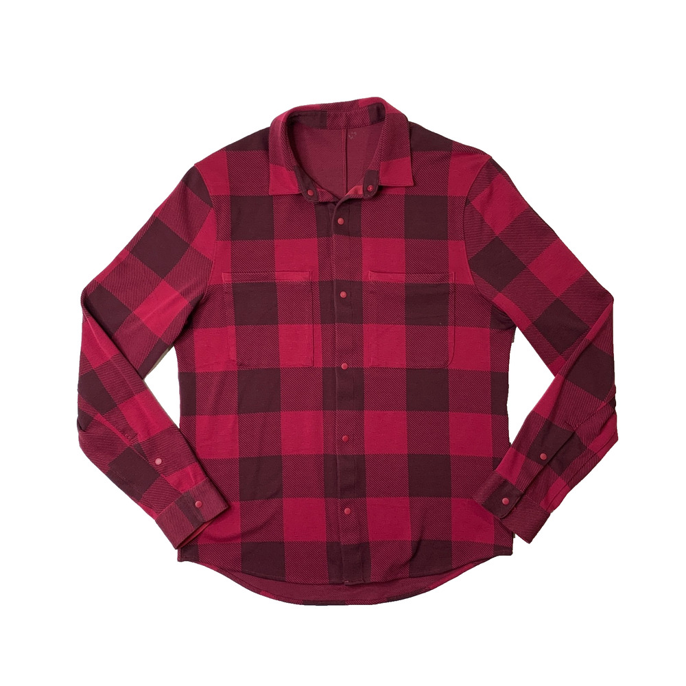 Lululemon Shirt Mens‎ M Medium Soft Knit Overshirt Snap Button Buffalo Plaid